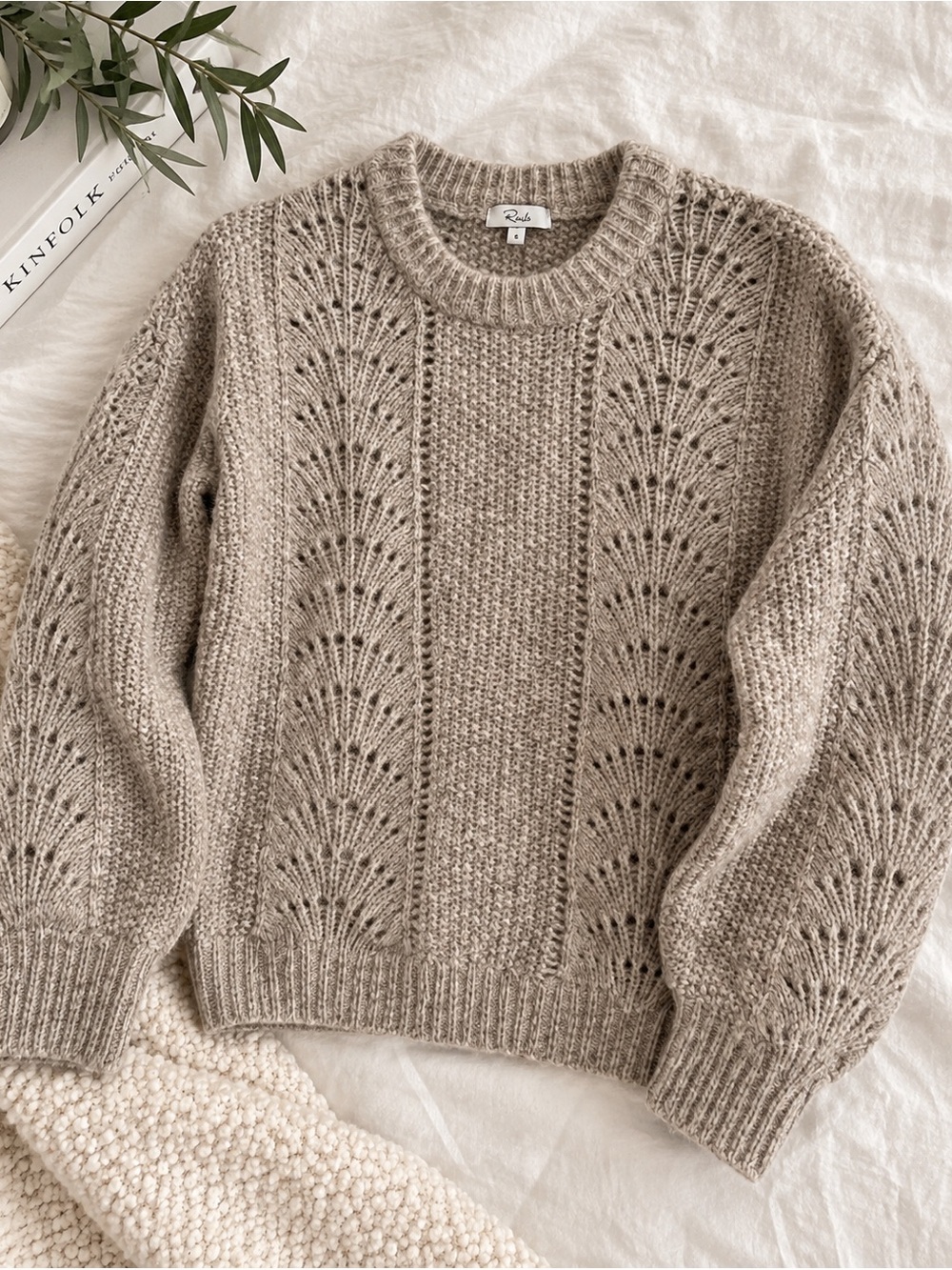 Rails Chunky Open Knit Sweater Taupe Beige Size xs